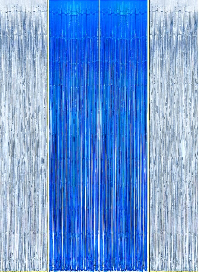 بروبسيكل ستائر شراشيب من رقائق معدنية زرقاء وفضية من بروبسكل، شرائط خلفية مقاس 3 × 8 قدم لأعياد الميلاد، والذكرى السنوية، وحفلات توديع العزوبية، ورأس السنة الجديدة، وكابينة التصوير، وتزيين المداخل (عبوة من 4 قطع) - Image 4